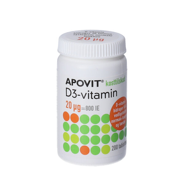 Apovit D3-vitamin tabletter (20 mikg) 200 stk