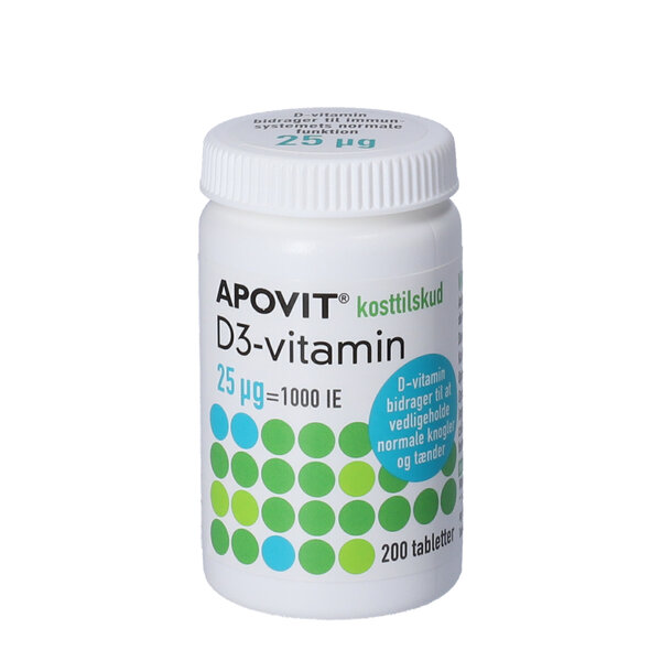 Apovit D3-vitamin tabletter (25 mikg) 200 stk
