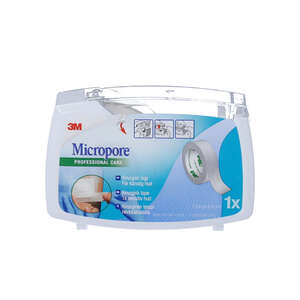 3M Micropore Papirtape m. dispenser (hvid, 1,25 cm)