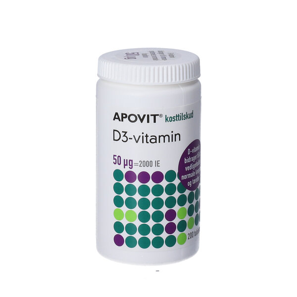 Apovit D3-vitamin tabletter (50 mikg) 200 stk
