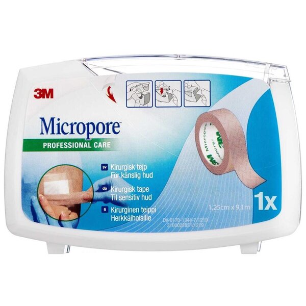 3M Micropore Papirtape m. dispenser (beige, 1,25 cm)