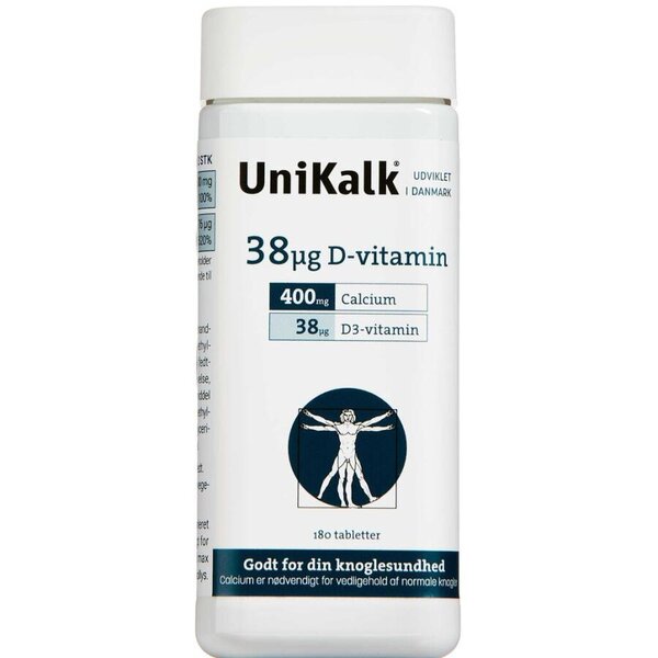 Unikalk 38 µg D-Vitamin (180 stk.)