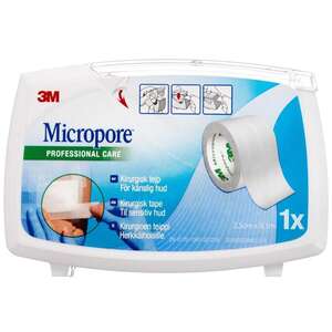 3M Micropore Papirtape m. dispenser (hvid, 2,5 cm)