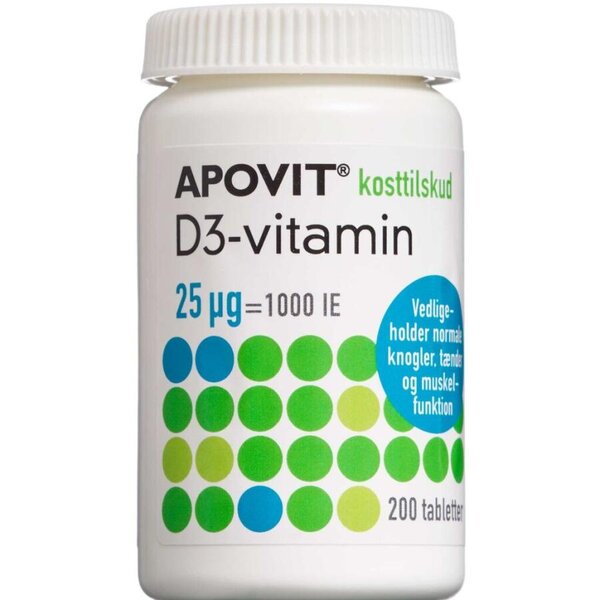 Apovit D3-vitamin tabletter (25 mikg) 200 stk