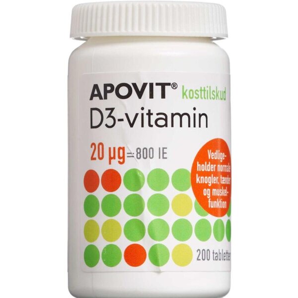 Apovit D3-vitamin tabletter (20 mikg) 200 stk