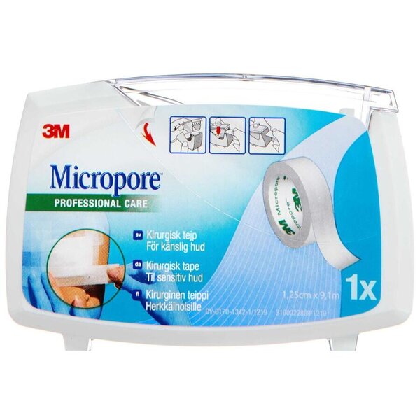 3M Micropore Papirtape m. dispenser (hvid, 1,25 cm)