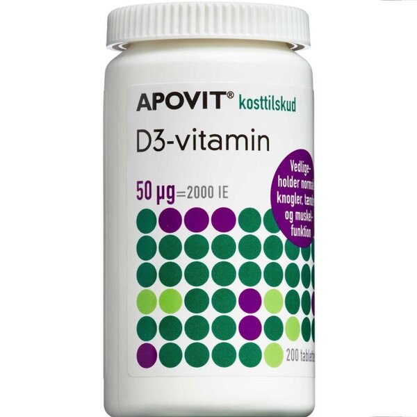 Apovit D3-vitamin tabletter (50 mikg) 200 stk