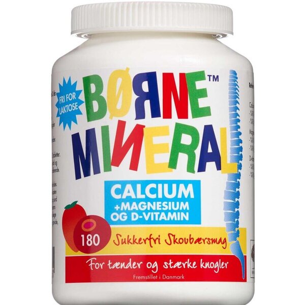 Børnemineral Calcium + Magnesium og D-vitamin (skovbær)