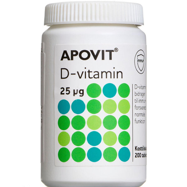 Apovit D3-vitamin tabletter (25 mikg) 200 stk